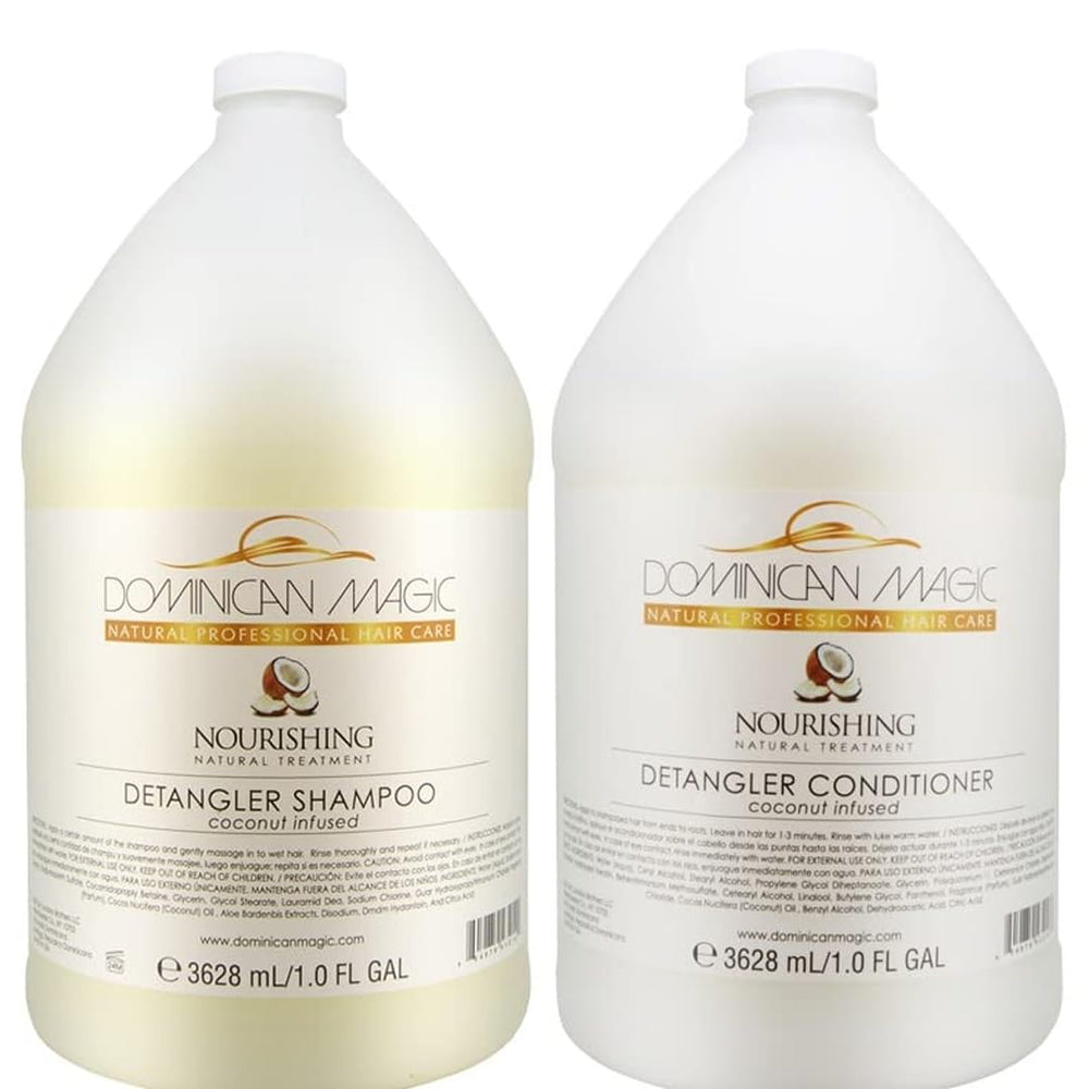 Dominican Magic coconut detangler shampoo bottle pour for effortless detangling and hydration.
