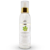 Dominican Magic Thermal Hair Spray bottle demonstrates heat protection for all hair types.