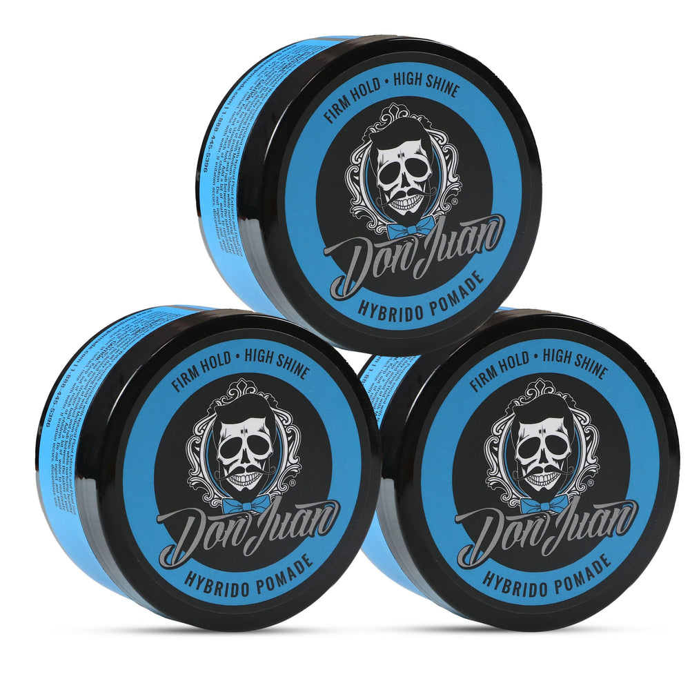 Don Juan Hybrido Pomade 3-pack with 4 oz jars for versatile styling options