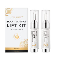 DONG RHYME lash lift kit bottle closeup with precise dosage for smooth application.