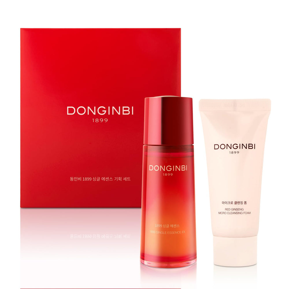 Donginbi 1899 Single Essence bottle close-up highlighting premium red ginseng serum for radiant skin.