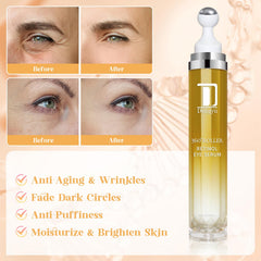 Dongyu targets dark circles and puffiness with caffeine and yeast extract for a refreshed look.