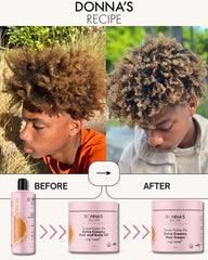 Sweet potato extract label close-up highlights moisture balance for hydrated curls