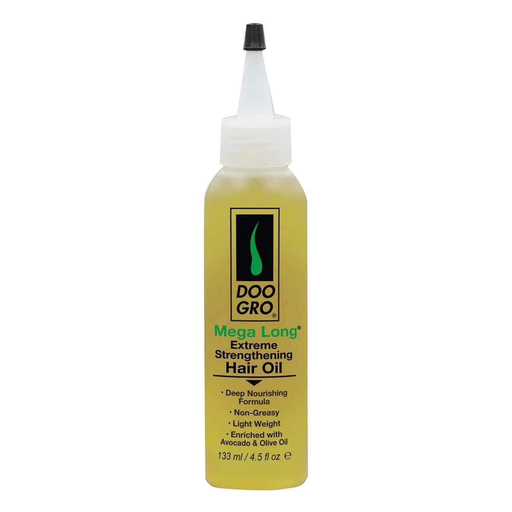 Doo Gro Mega Long Oil bottle pour demonstrates lightweight, non-greasy conditioning.