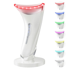 Dopsikn red light therapy on face and neck for improved elasticity.