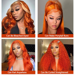 Dorbess Ginger Orange 30 inch lace front wig close up of transparent lace