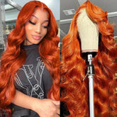 Dorbess Ginger Orange 30 inch lace front wig front view with natural parting for seamless styling