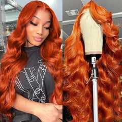 Dorbess Ginger Orange 30 inch lace front wig front view with natural parting for seamless styling