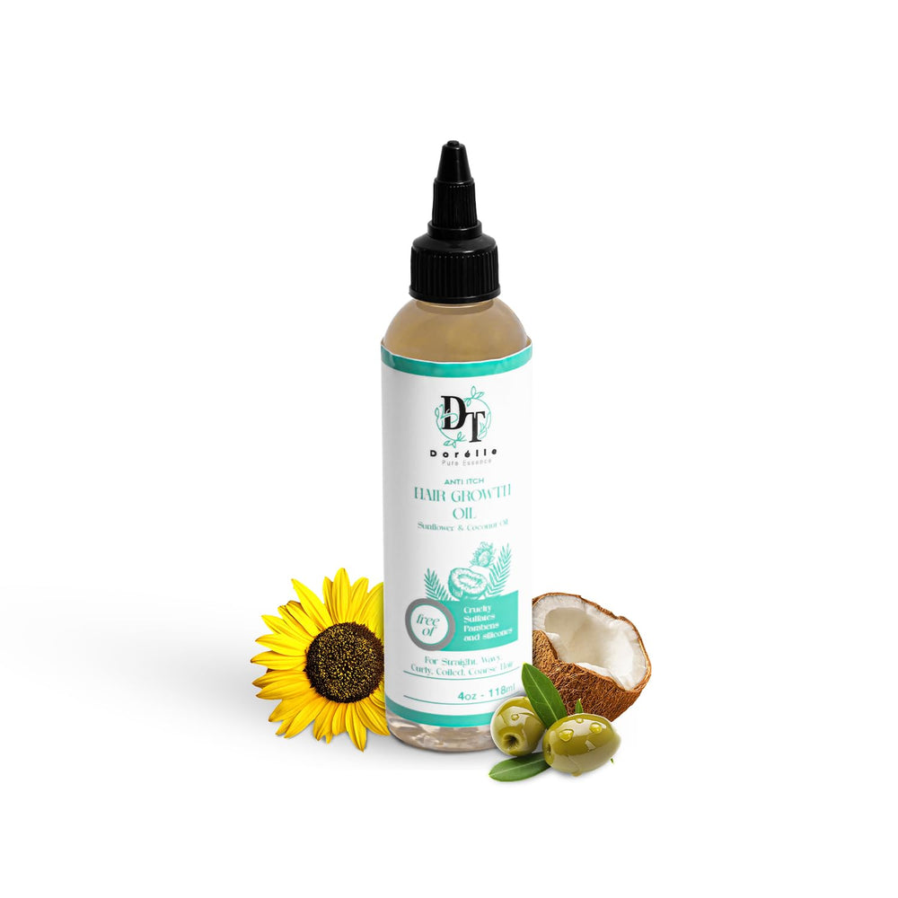Dorelle Pure Essence hair growth oil bottle with nourishing blend for curls