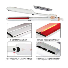 DORISILK steam control panel shows adjustable steam levels for customized styling.