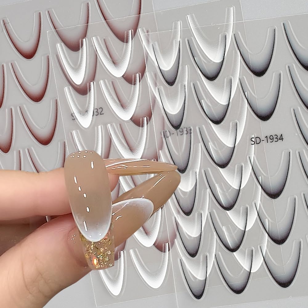Dornail gradient abstract curve lines nail stickers for chic French tips.
