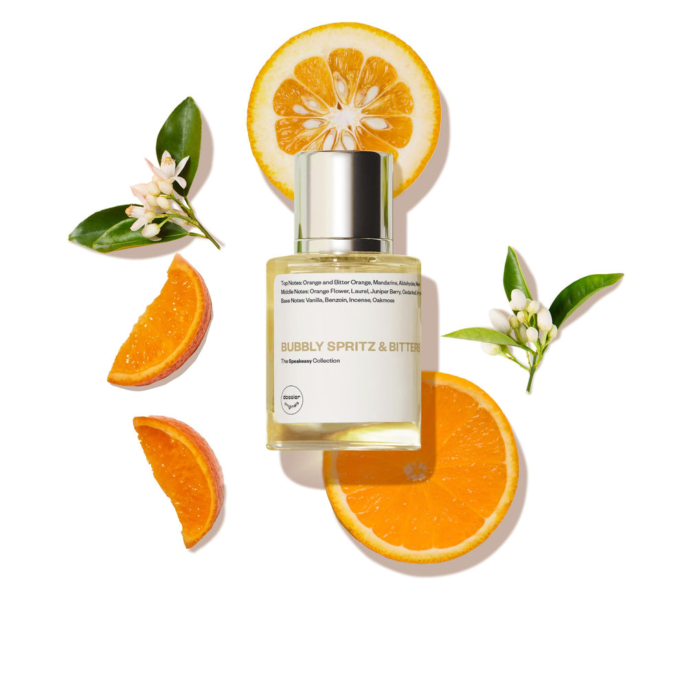 Dossier Bubbly Spritz bottle pour showing a sparkling citrus scent