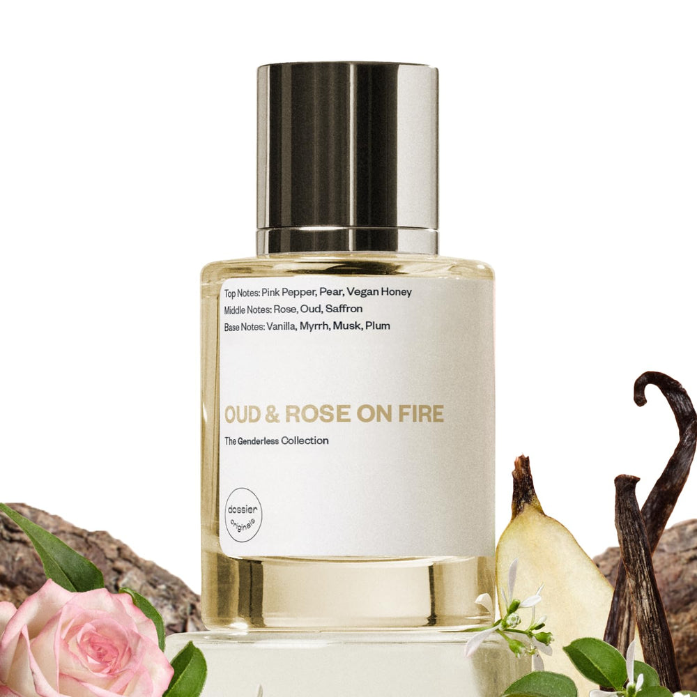Dossier Original Oud & Rose on Fire bottle for everyday elegance and longevity