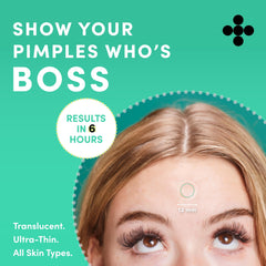 Dots for Spots ultra-thin patch with tapered edges fits discreetly on active blemishes.