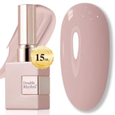Double Rhythm 15ml gel polish milky khaki bottle shows sheer color for easy at-home manicure.