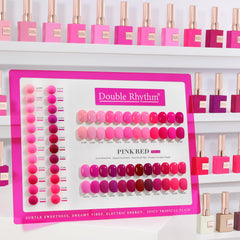 Double Rhythm 28Pcs gel polish set bottles on display, easy color selection for vibrant manicures.