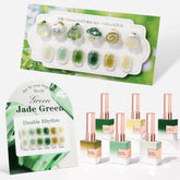 Double Rhythm gel polish set of six 15ml bottles in jelly milky green-teal hues