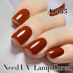 Double Rhythm Burgundy gel polish on nails demonstrates even coverage during application.