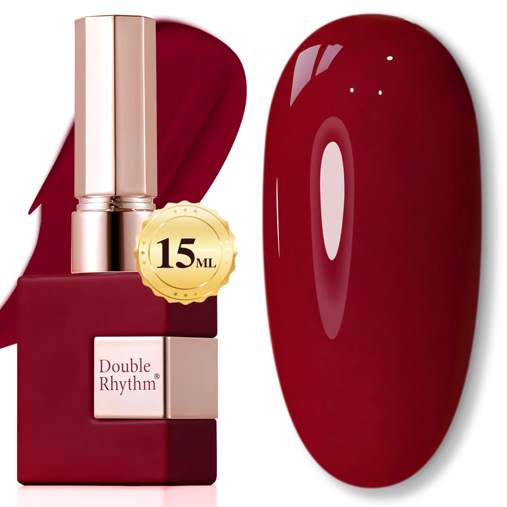 Double Rhythm Burgundy Red 15ml gel polish bottle for salon-quality color at home.