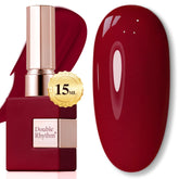 Double Rhythm Burgundy Red 15ml gel polish bottle for salon-quality color at home.