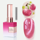 Double Rhythm cat-eye gel polish bottle shows peach purple jelly color for at-home salon results