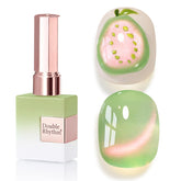 Double Rhythm cat-eye gel polish pink-green bottle with holographic shimmer for at-home nail art