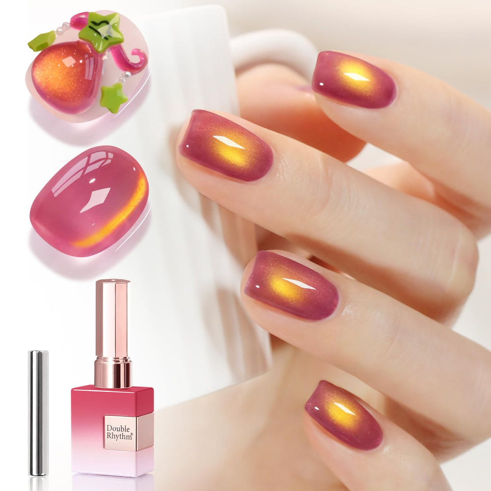 Double Rhythm cat-eye gel polish bottle showing 15ml capacity and jelly color for home nails.