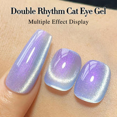 Double Rhythm base color swatches paired with cat-eye polish for diverse styles.