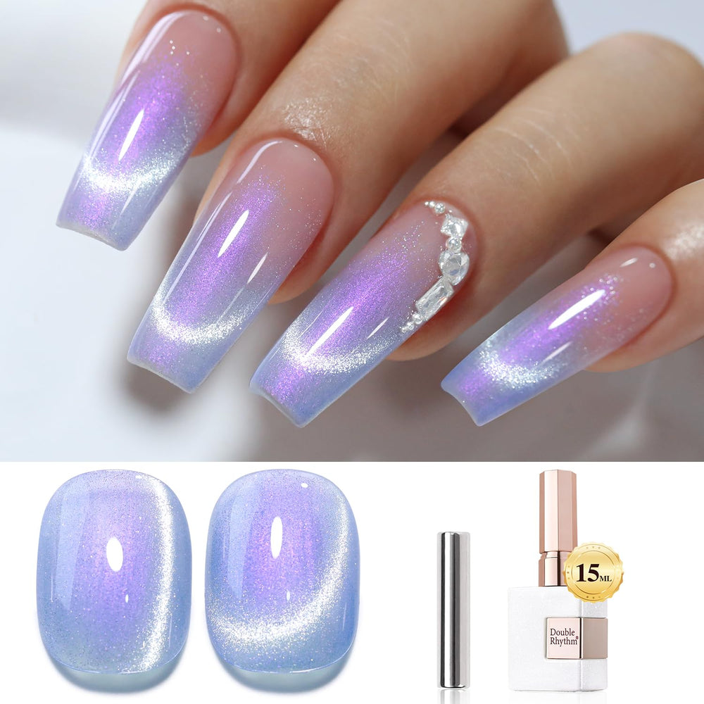 Double Rhythm cat eye gel polish kit with magnet tool for magnetic nail art at home.