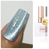 Double Rhythm cat eye gel polish rainbow blue with magnetic shimmer finish