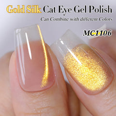 Double Rhythm gel polish color swatches on nails in jelly gold.