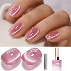 Double Rhythm cat-eye lilac-pink bottle showing magnetic shimmer for at-home salon nails