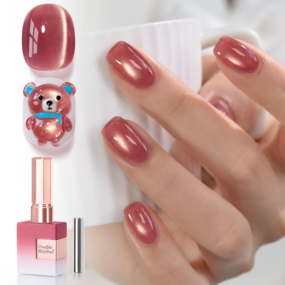Double Rhythm cat-eye magnet bottle shows magnet-ready shimmer for DIY nails.