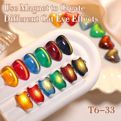 Double Rhythm Cat Eye magnet effect close-up reveals holographic shimmer