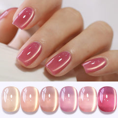 Double Rhythm cat-eye gel polish color collection bottles for vibrant shimmering nails.