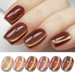 Double Rhythm cat eye gel polish set shown in six colors for dynamic shifts