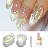 Double Rhythm cat-eye polish bottle close-up reveals magnetic shimmer for dramatic nails.