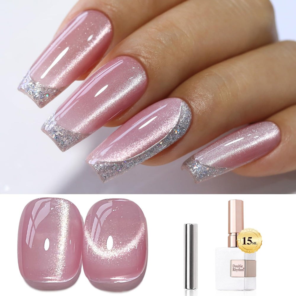 Double Rhythm cat eye polish jar showing holographic shimmer for at-home nails