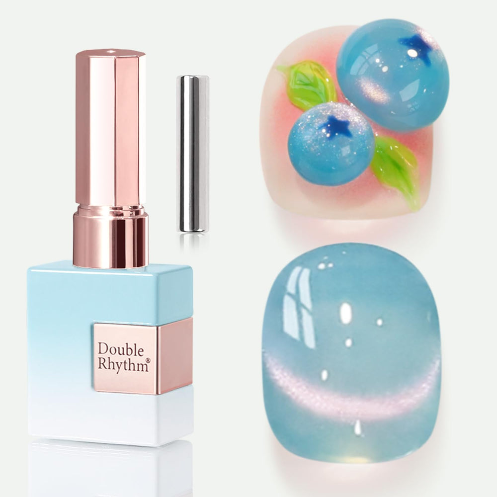 Double Rhythm cat eye polish teal with holographic glitter adds depth and shine.