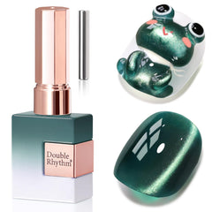 Double Rhythm winter green cat eye polish bottle showing magnetic shimmer