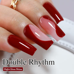 Double Rhythm dark red gel polish color swatch for precise nail color matching.
