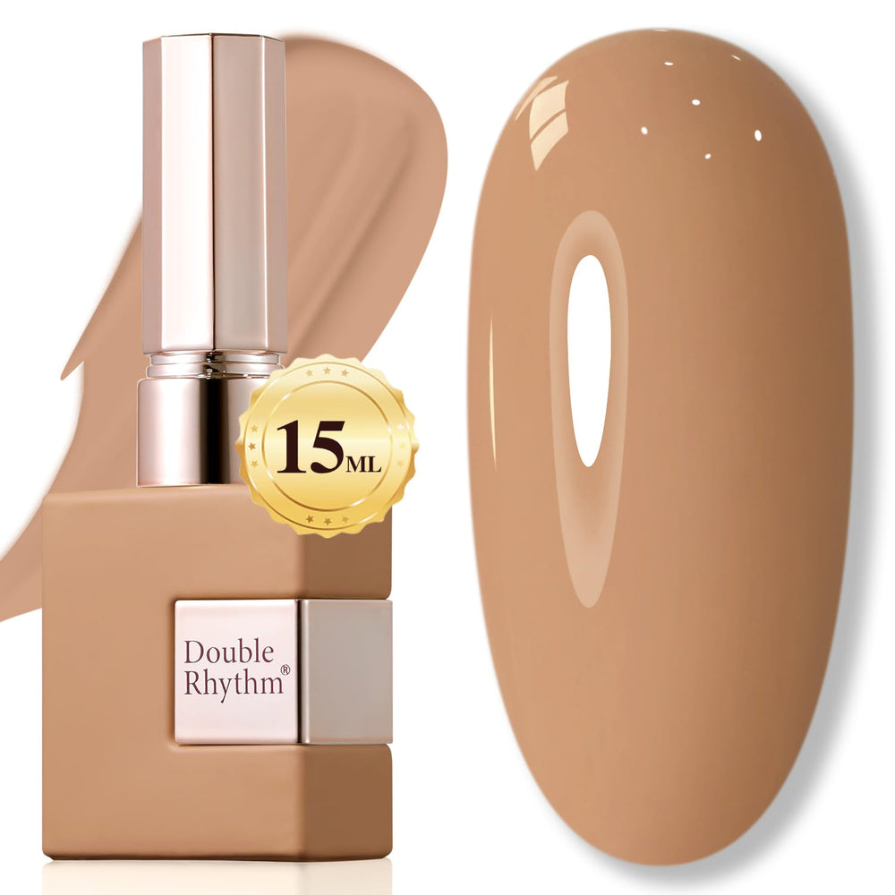 Double Rhythm Deep Nude A1441 gel bottle front, compact 15ml for at-home manicures.