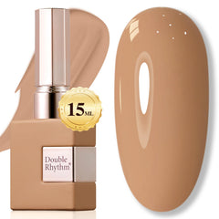 Double Rhythm Deep Nude A1441 gel bottle front, compact 15ml for at-home manicures.