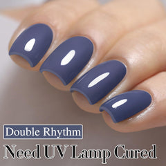 Double Rhythm cured gel polish glossy finish under UV/LED lamp.