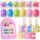 Double Rhythm gel polish bottles on display showing the 6-piece set for easy color choice
