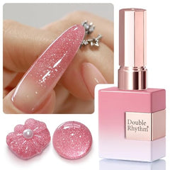 Double Rhythm light pink gel polish bottle with gold handle for premium packaging.
