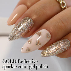 Swatch card shows holographic shimmer with Double Rhythm glitter gel polish.