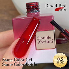 Double Rhythm high-gloss finish on nails for a professional look.