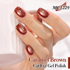 Close-up magnet shaping cat eye shimmer on Double Rhythm polish