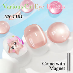Double Rhythm Jelly Glass Cat Eye Sparkling Pink adds holographic shimmer for festive nails.